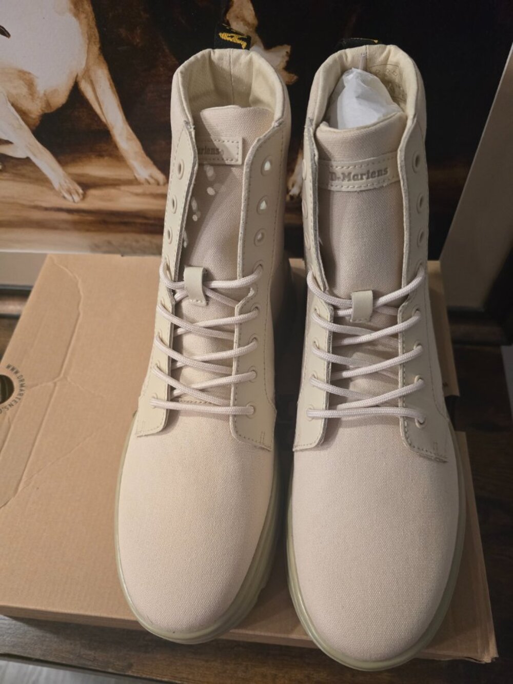 Dr. Martens Boots Sz 9 Womens Parchment Beige Combs Canvas Milled Coated Leather - Picture 4 of 15